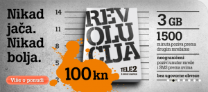 Revolucija za 100 kn promotivni je paket Tele2 - 100 kn i 3GB prvih godinu dana bez ugovorne obveze